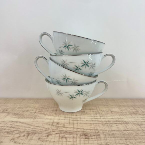 Noritake VINTAGE 60s Midori Japanese Porcelain Tea Cup Set Bamboo 6113 M10 - Picture 1 of 14